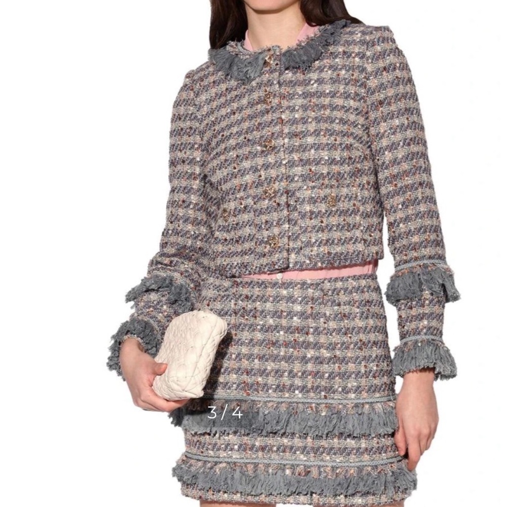 Walter Baker Michelle Palace Tweed Jacket with Fringe M